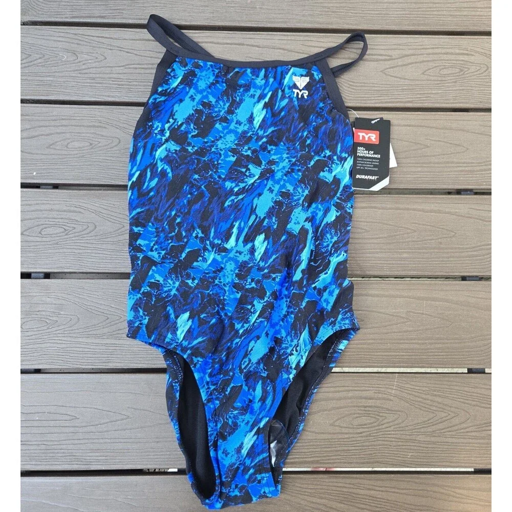 TYR DuraFast Elite Glisade DiamondFit 1 Piece Swim Youth Girl blue Sz 26 New